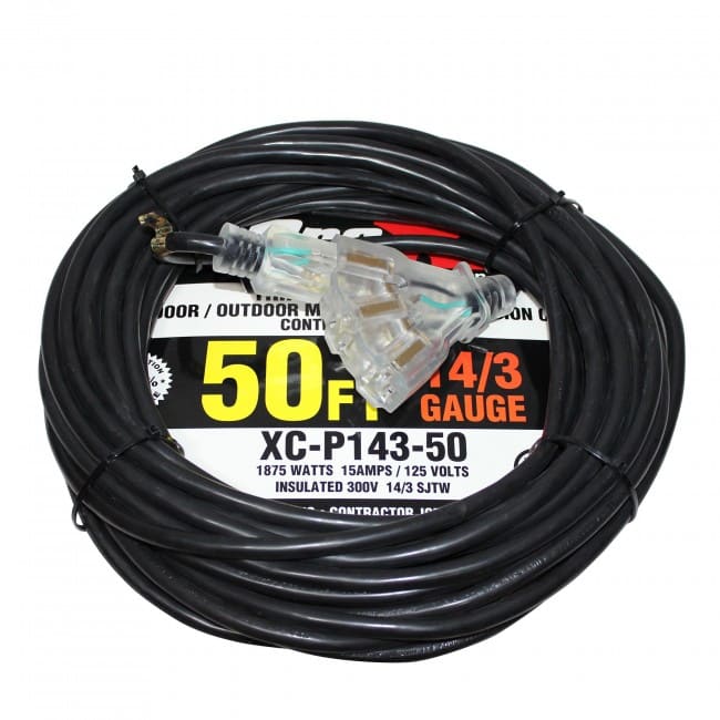 Pro X 50 Ft. 120 VAC NEMA 15 Extension Power Cord 14 AWG - 3 Tap Female Outlets - Image 3