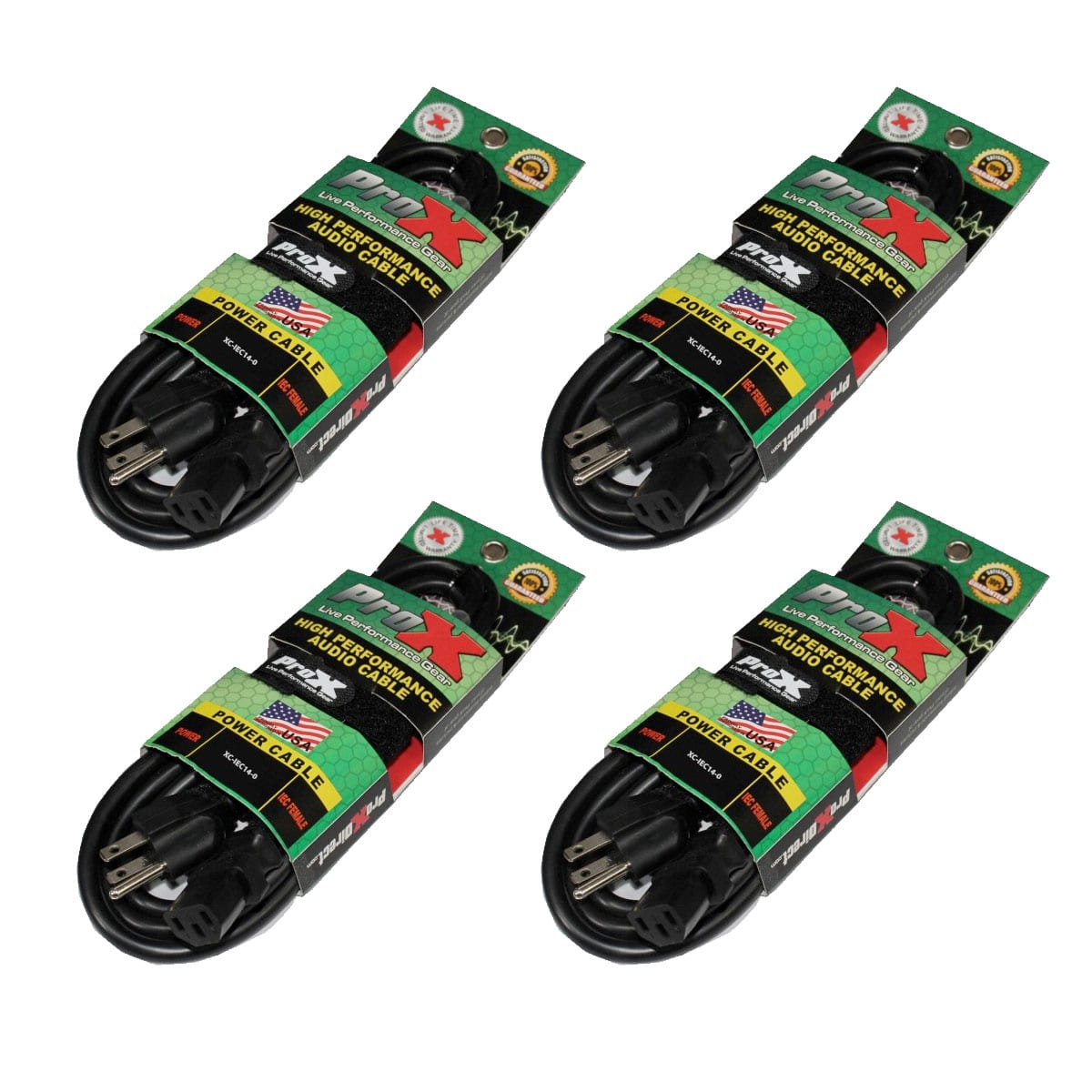 4 Pack Pro X 10 Ft. NEMA 15P Edison to IEC Replacement Power Cord