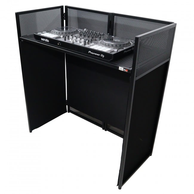 Pro X VISTA DJ Booth Facade Table Station with White and Black Scrim kit and Padded Travel Bag | Black Hardware - Image 2