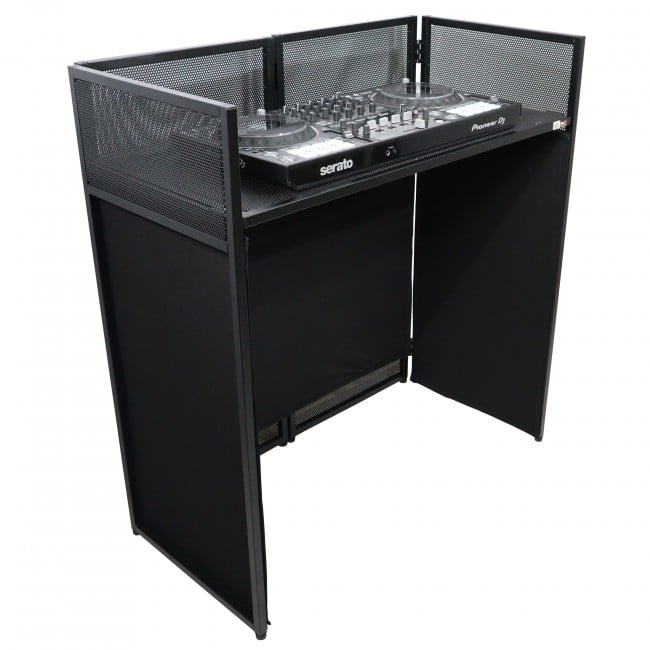 Pro X VISTA DJ Booth Facade Table Station with White and Black Scrim kit and Padded Travel Bag | Black Hardware - Image 7