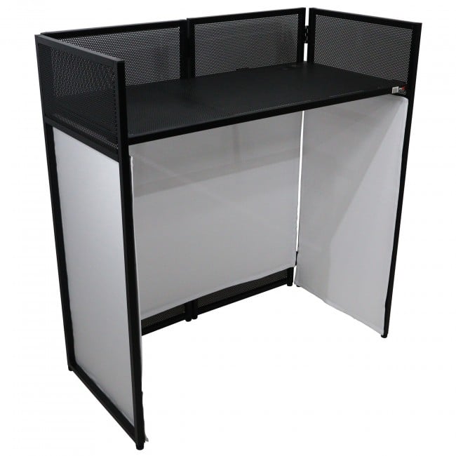 Pro X VISTA DJ Booth Facade Table Station with White and Black Scrim kit and Padded Travel Bag | Black Hardware - Image 8