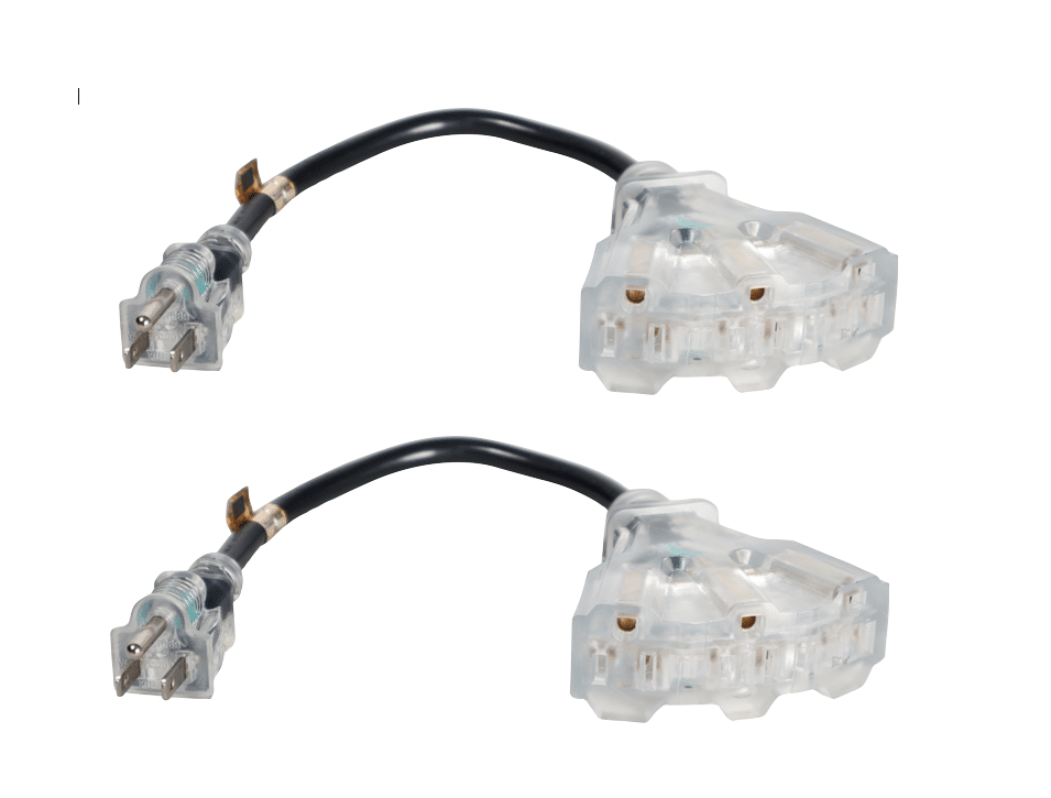 Set of 2 Power Cord NEMA 5-15P to NEMA 5-15R 14AWG 3-Prong Black 1ft
