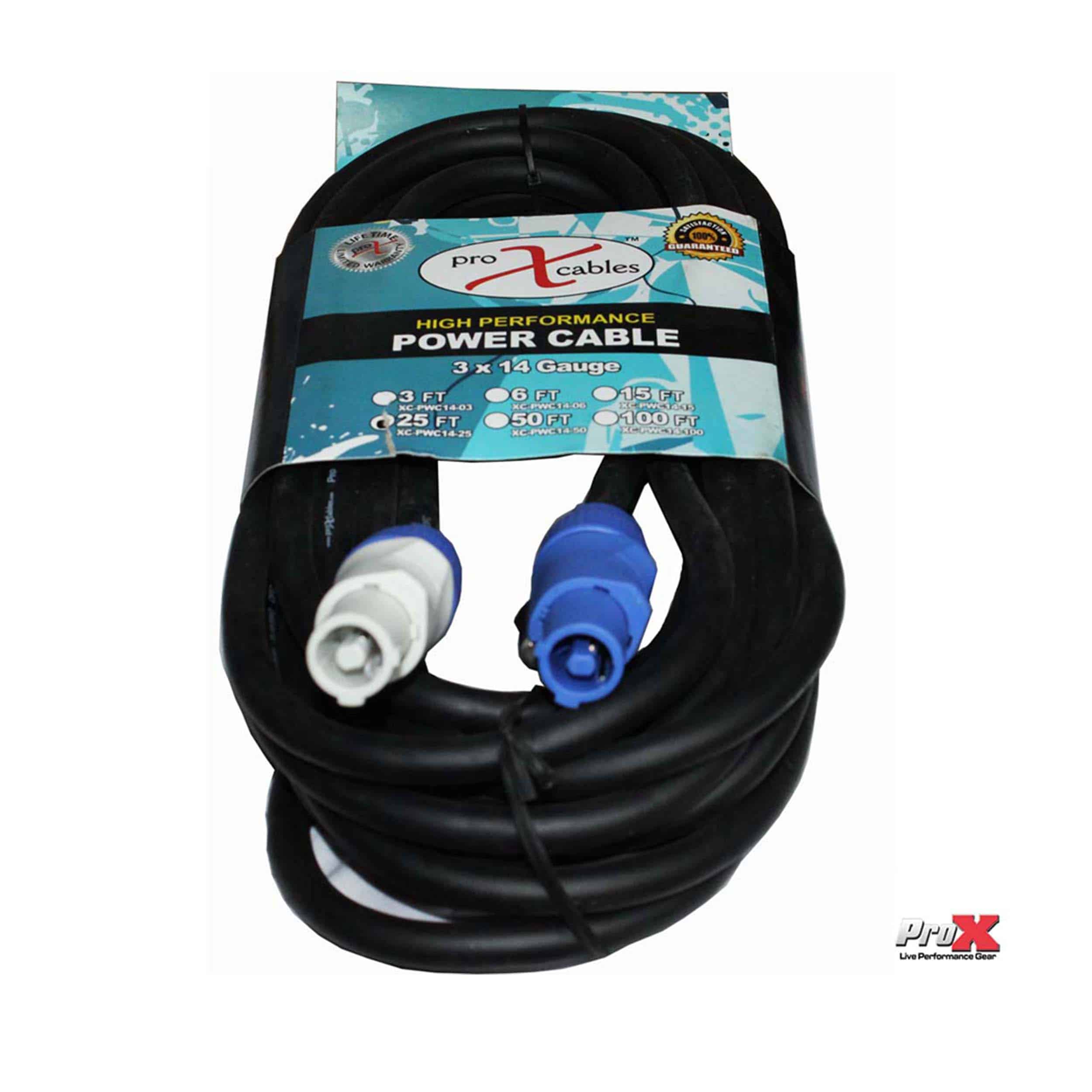 Pro X 25 Ft.14 AWG High Performance Link Grey Male to Blue Male for powerCON
