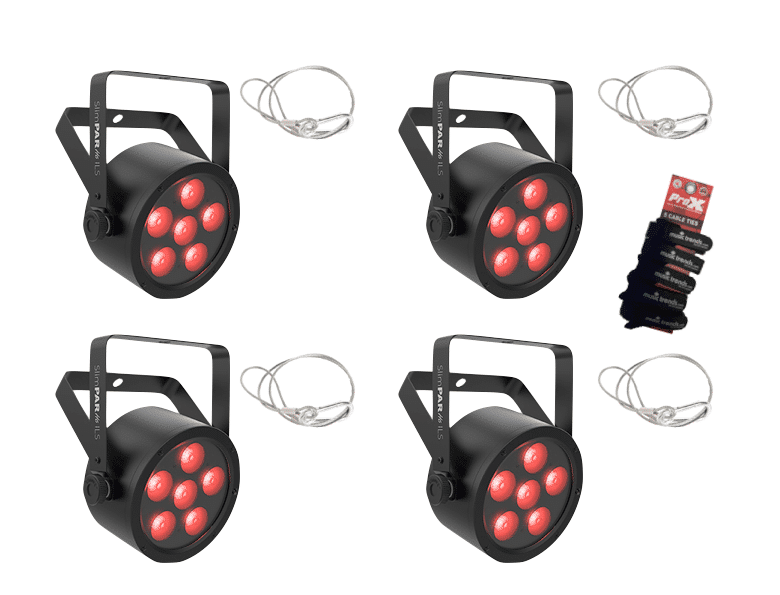 Chauvet DJ SlimPAR H6 ILS LED (RGBAW+UV) 4 Pack with Safety Cables & Wraps