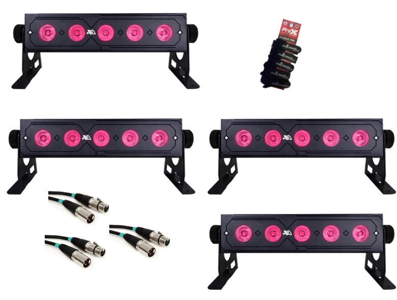 4x Blizzard Mikrokassette RGBW LED Wash + 3x 10' DMX Cable + Cable Wraps