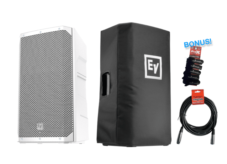 EV ELX-200- 12" White Powered Speaker + Padded Cover & XLR-XLR