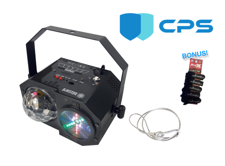 Blizzard Minisystem 4-In-1 RGBW & Laser Effect Light + 2 Year Extended Warranty & Safety Cable