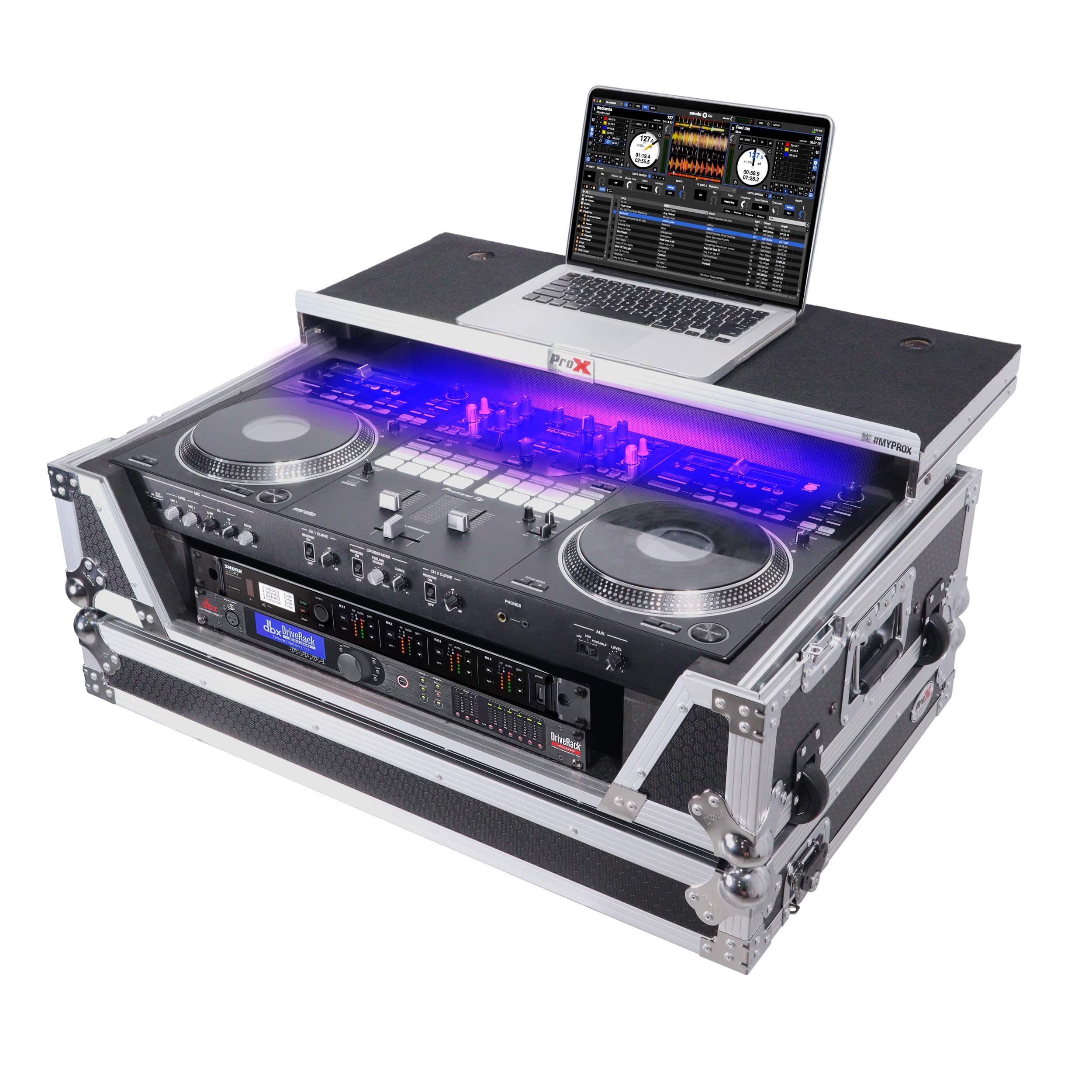 Pro X ATA Style Flight Case for Pioneer DDJ-REV7 & DDJ-1000 SRT DJ Controller with 2U Rack Space Laptop Shelf Wheels LED kit