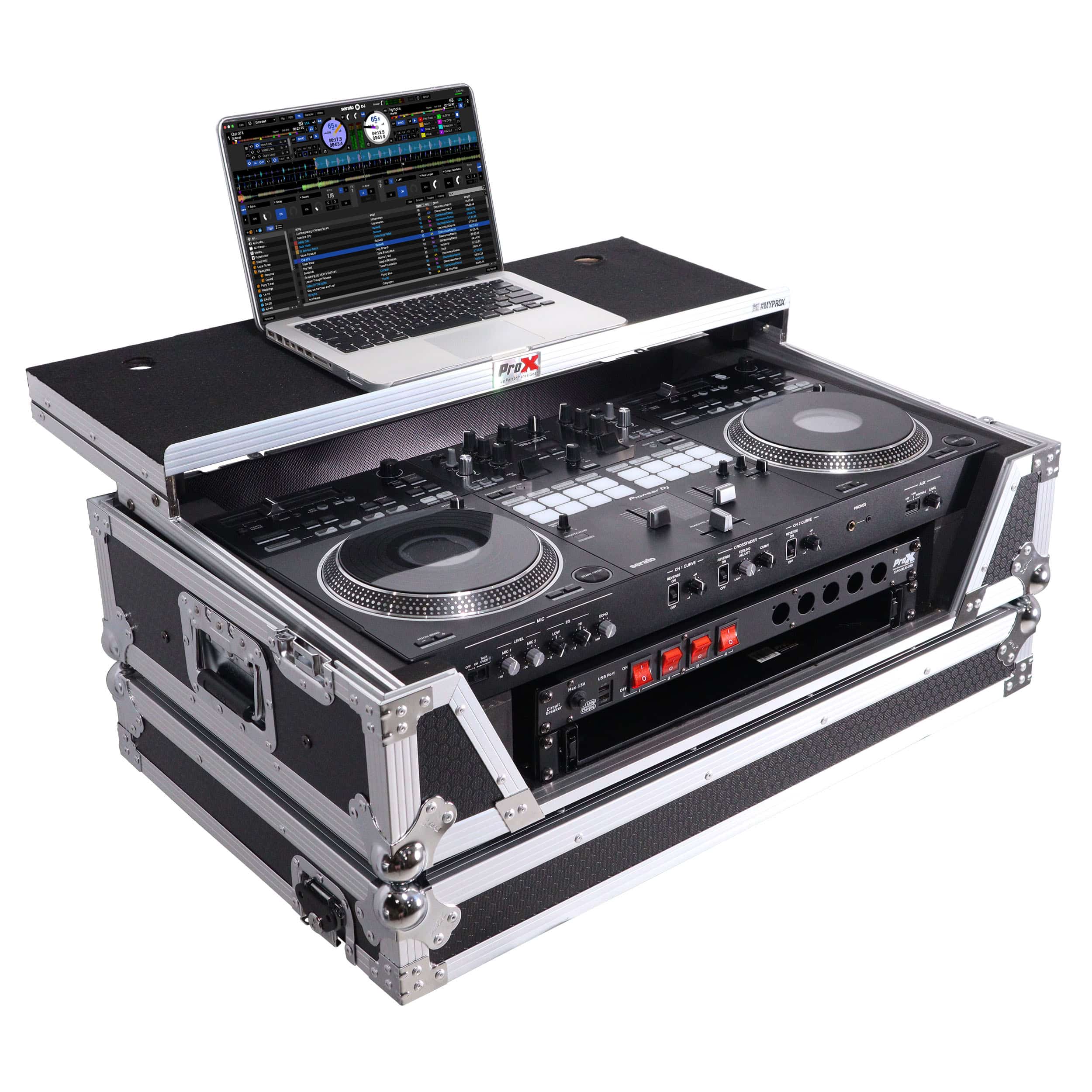 Pro X ATA Style Flight Case for Pioneer DDJ-REV7 & DDJ-1000 SRT DJ Controller with 2U Rack Space Laptop Shelf Wheels LED kit - Image 2