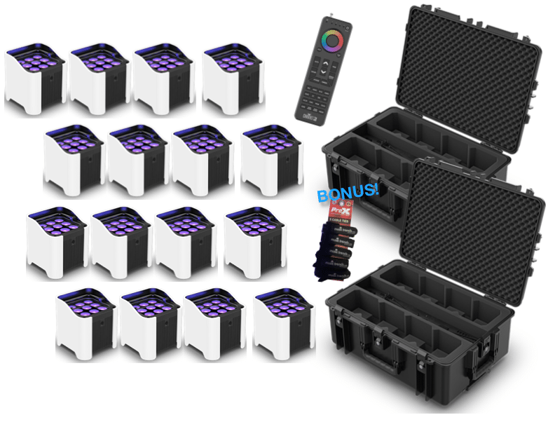 CHAUVET DJ Freedom Par H9 IP Pack of 16 + Charging Cases, RFC-XL & White Sleeves
