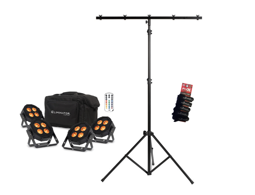 Eliminator Lighting MEGA FLAT HEX LIME PAK4 with 9' T-Bar