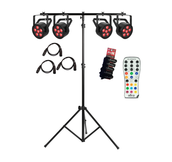 Chauvet DJ SlimPAR H6 ILS HEX Par 4 Pack with 9' Tripod + T-Bar