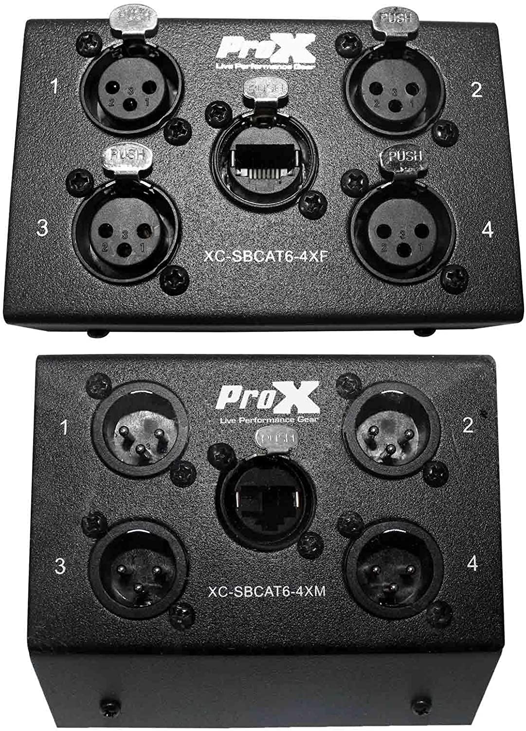 ProX XC-SBCAT6-4XM 4 Channel Portable XLR Male Snake Box with 4 Channel XLR Female Snake Box Package
