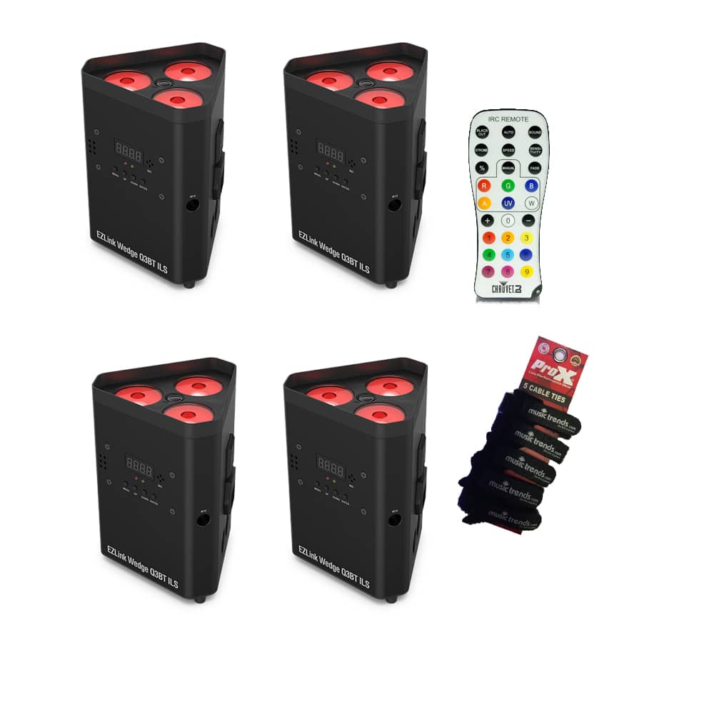 Chauvet DJ Set of 4 EZLink Wedge Q3BT ILS with IRC6 Remote + Cable Wraps