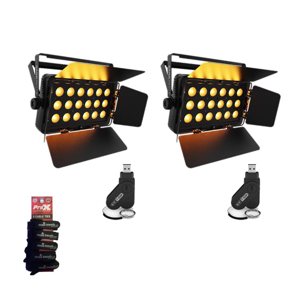 Bundle of 2x Chauvet DJ SlimBANK H18 ILS LED wash lights + 2 D-Fi USB Transceivers + Cable Ties