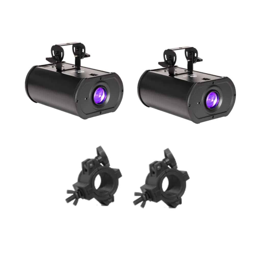 Pair of 2x ADJ H2O Two 120-Watt LED simulated water effects + Clamps