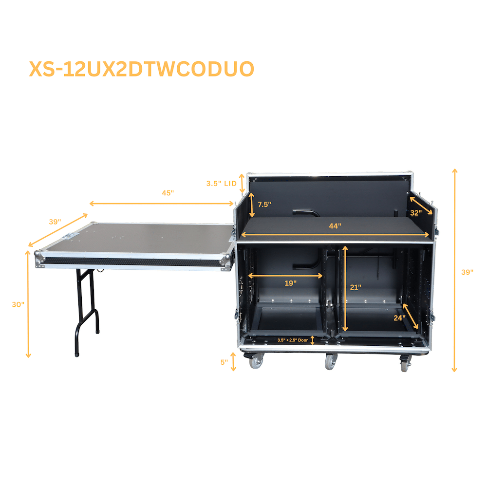 Pro X ATA Flight Style Mixing Console Case 2x side by side 12U Shock Mount Rack and 2x Side Tables - Image 3