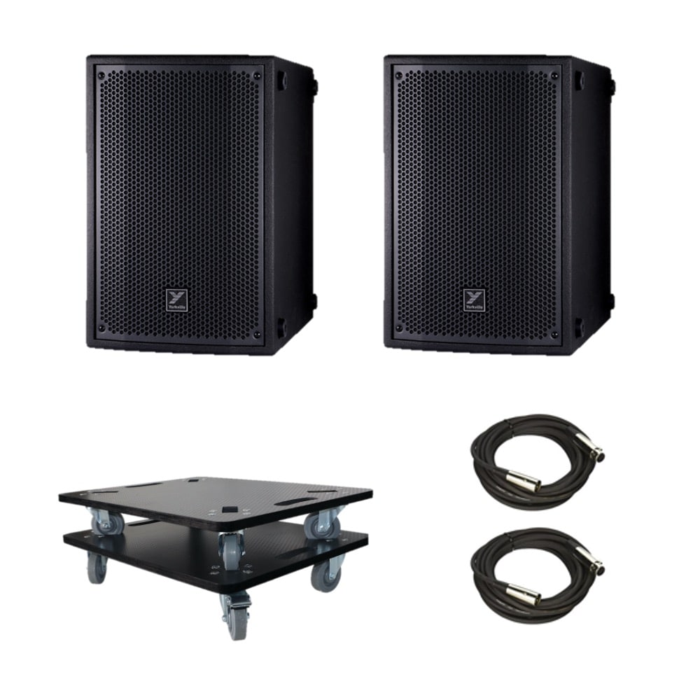 Pair of 2x Yorkville YXL10SP 10" Powered Sub + Dollies & Cables