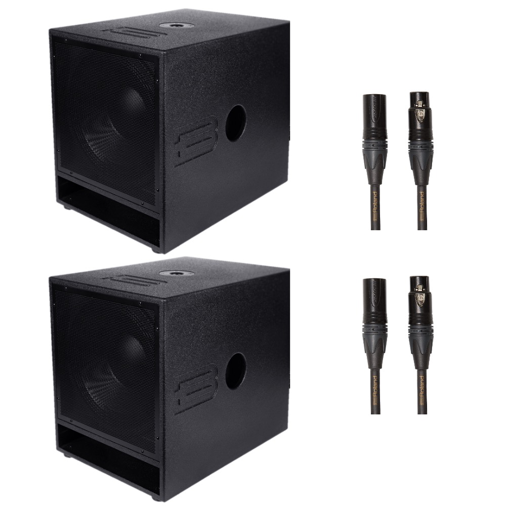 Pair of 2x BASSBOSS BB15-MK3 15ʺ Powered Subwoofers + Gold Cables