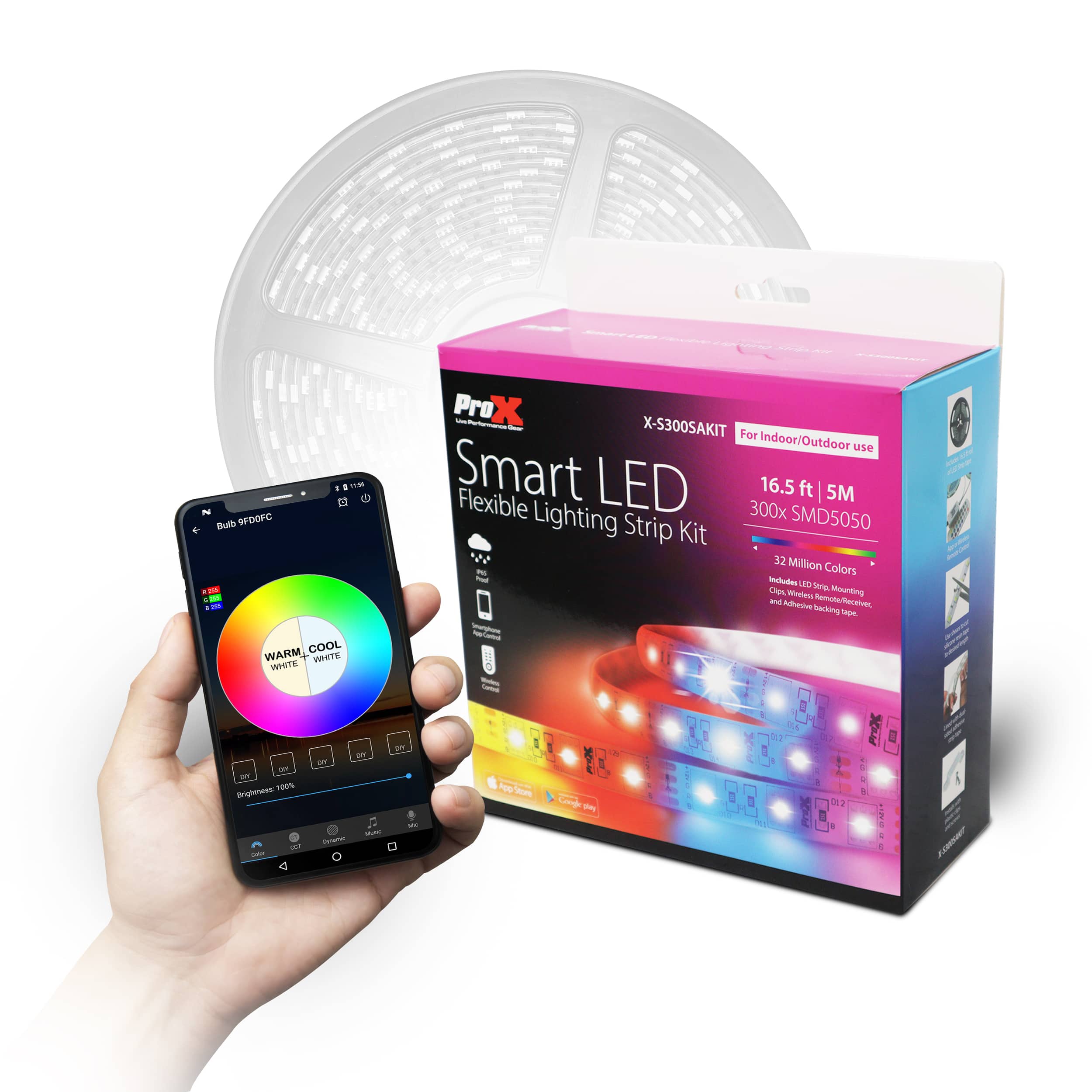 Pro X Smart LED Flexible Lighting Strip Kit 16ft Pack 300x SMD5050 RGB LED