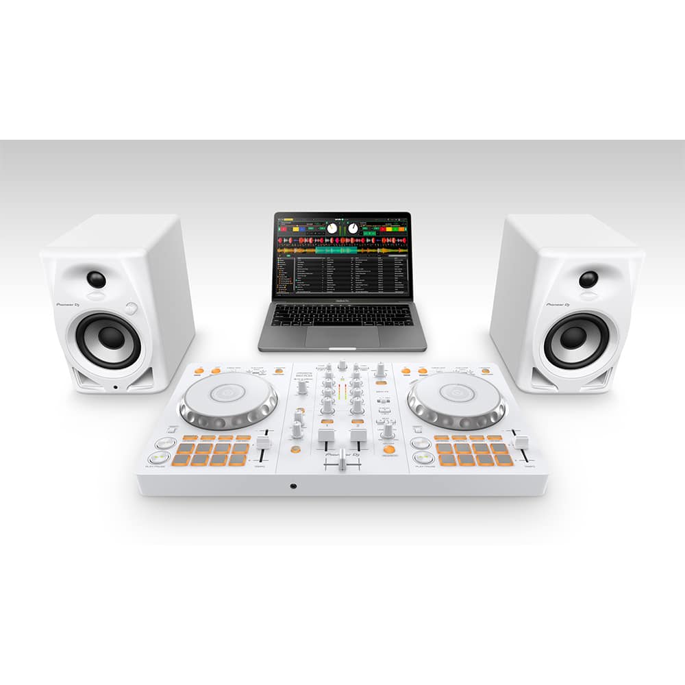 Pioneer DJ White Limited Edition DDJ-FLX4 2-Channel DJ Controller & White DM-40D Monitors - Image 8