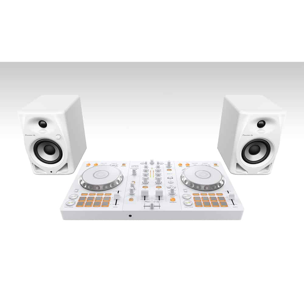 Pioneer DJ White Limited Edition DDJ-FLX4 2-Channel DJ Controller & White DM-40D Monitors