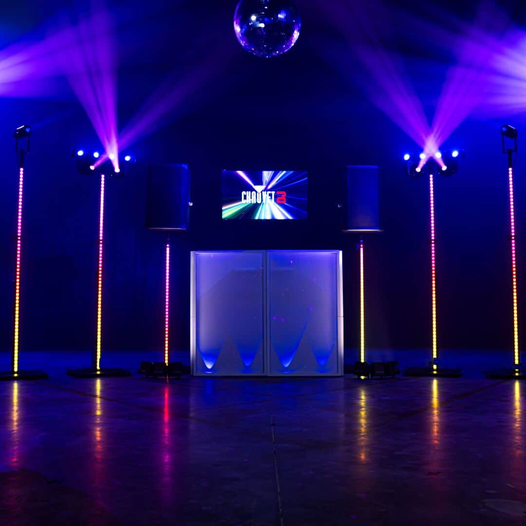 2x Chauvet DJ FLEXstand FX ILS telescoping stand with built-in LED