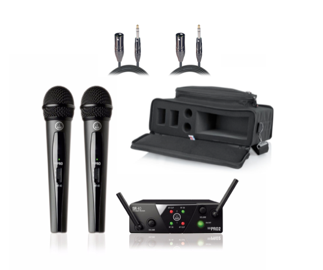 AKG WMS 40 MINI2 Dual Handhelds Plus 2 Trs-Xlr 10' cords + Carry Bag US25AC
