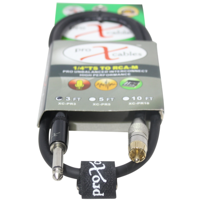 Pro X 3 Ft. Unbalanced RCA Male to 1/4" Male High Performance Audio Cable