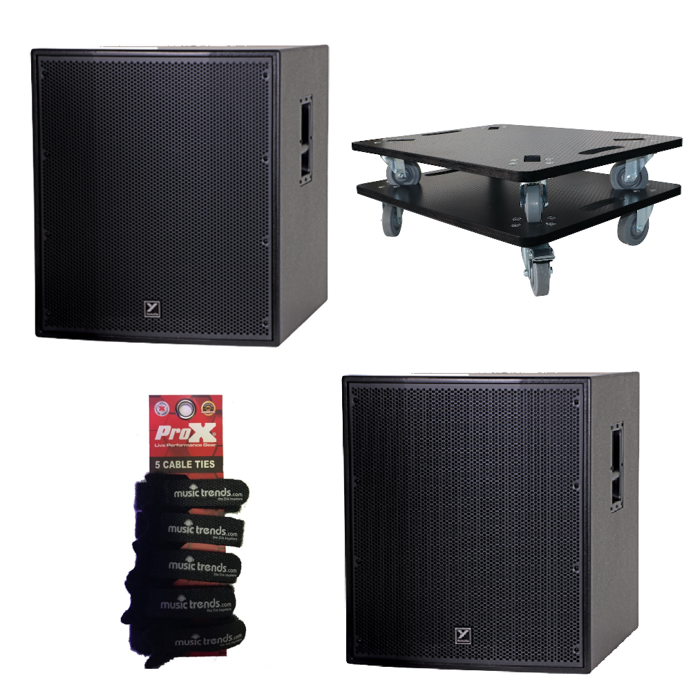 2x Yorkville YXL18SP 1000W Powered Subwoofers + Set of 2 Caster Boards
