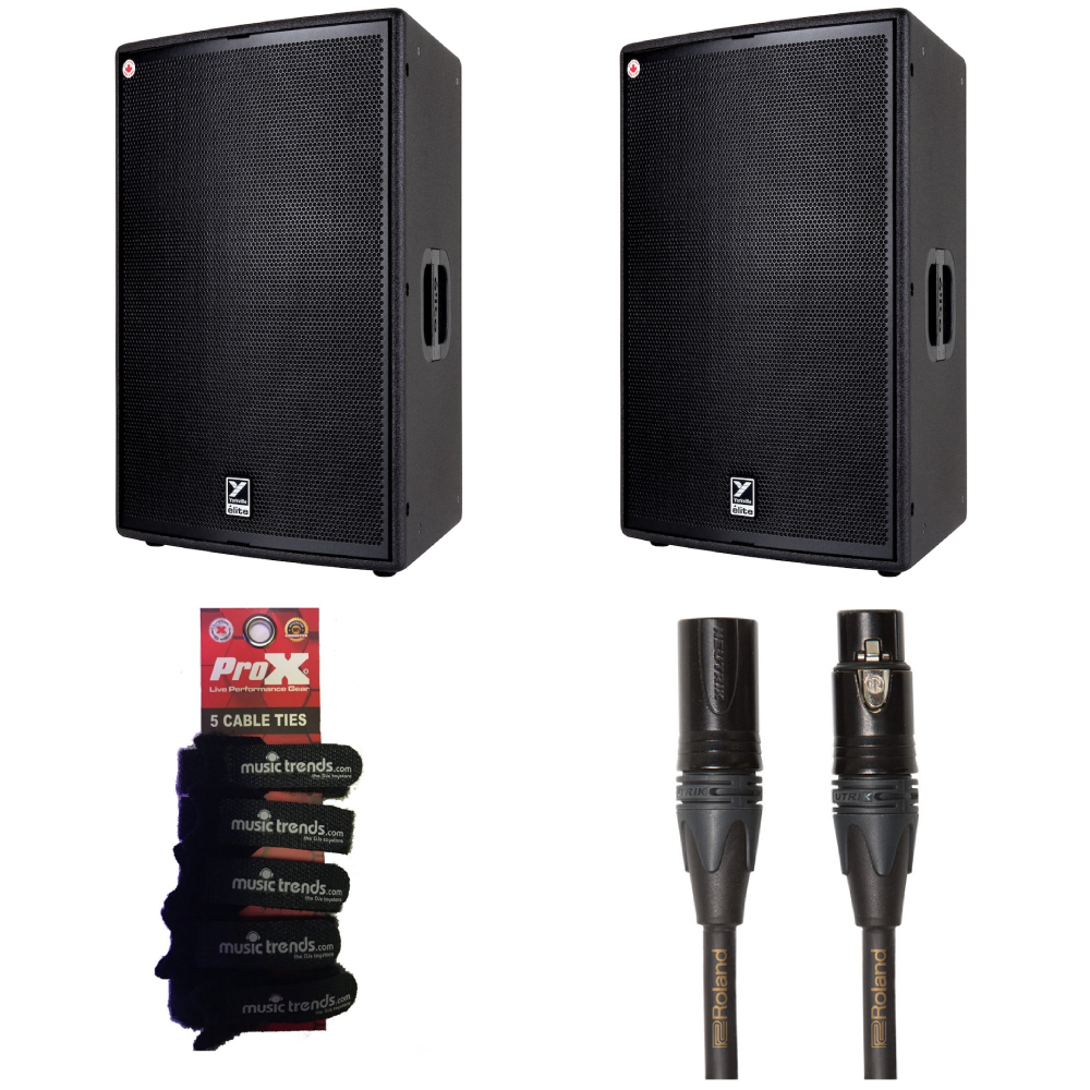 2x Yorkville EL15P Elite High Output Powered Speakers, 2500 watts peak + Gold Roland 25FT XLRS