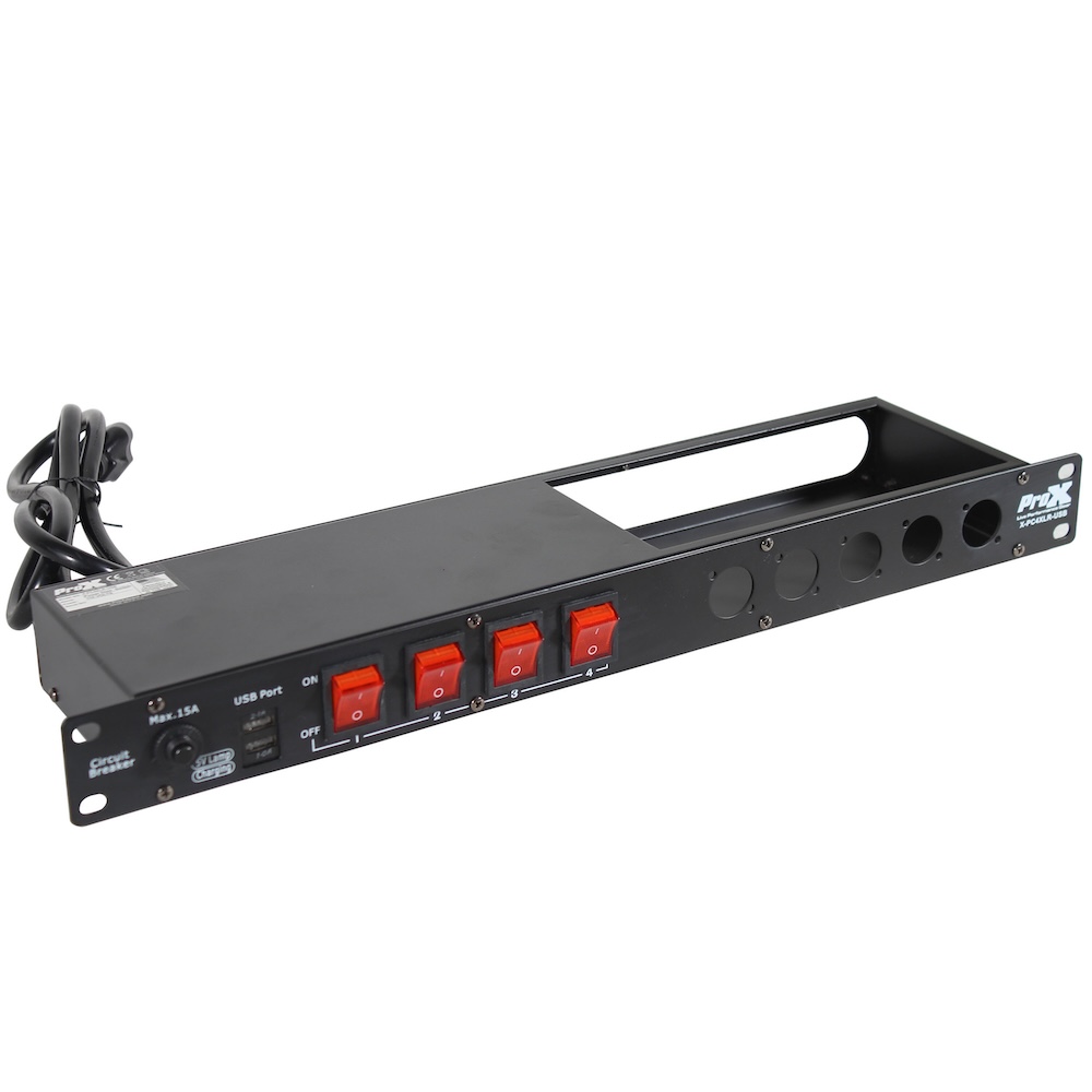 ProX 1U 15Amp 4 Channel Circuit Breaker Switch Panel w 2 USB C & 5 Punched Spaces - Image 2