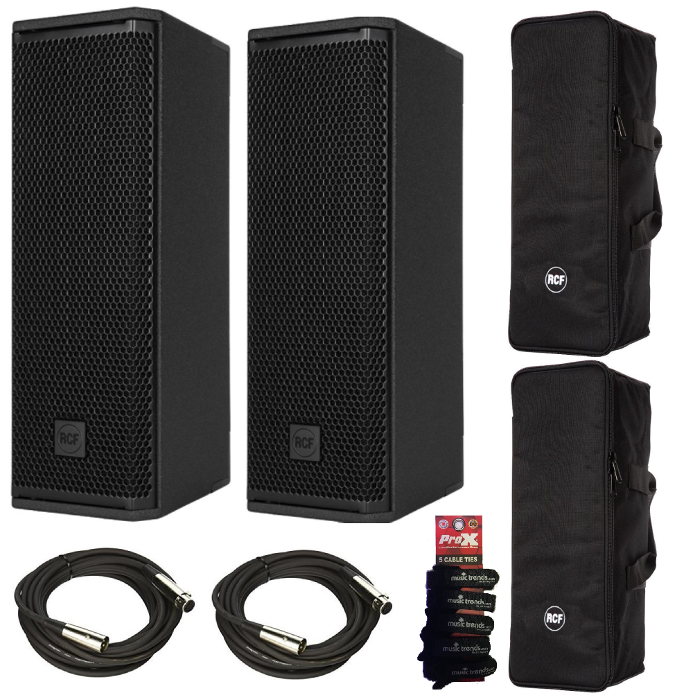 2x RCF NXL14-A Active 2100W Dual 6" 2-Way Column Speaker + Covers + XLRs