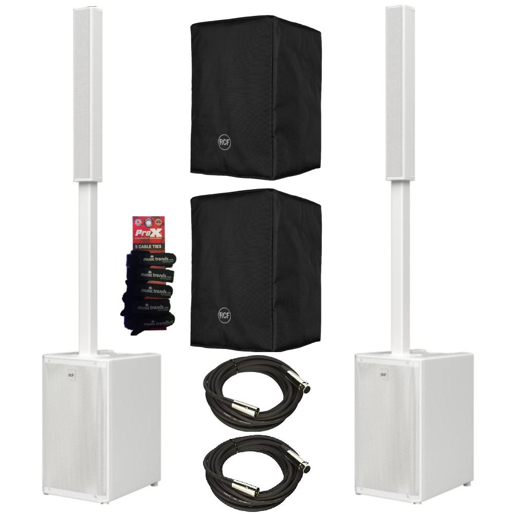 2x RCF White JMIX9 White Active 2100w 12" Three-way Column Array with 8 Channel Mixer BT