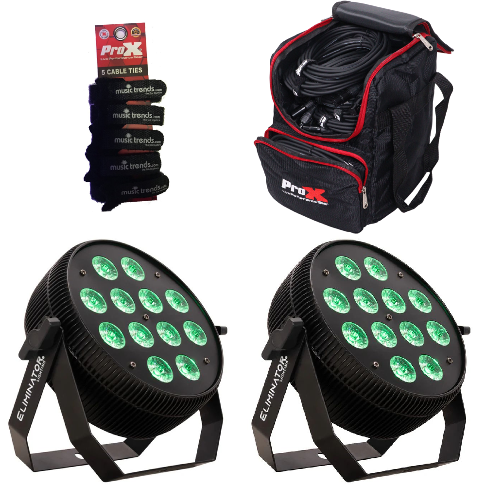 2x Eliminator Lighting LP HEX 12 PLUS with 12 × 18W RGBWA+UV 6-in-1 LEDs + Carry Bag